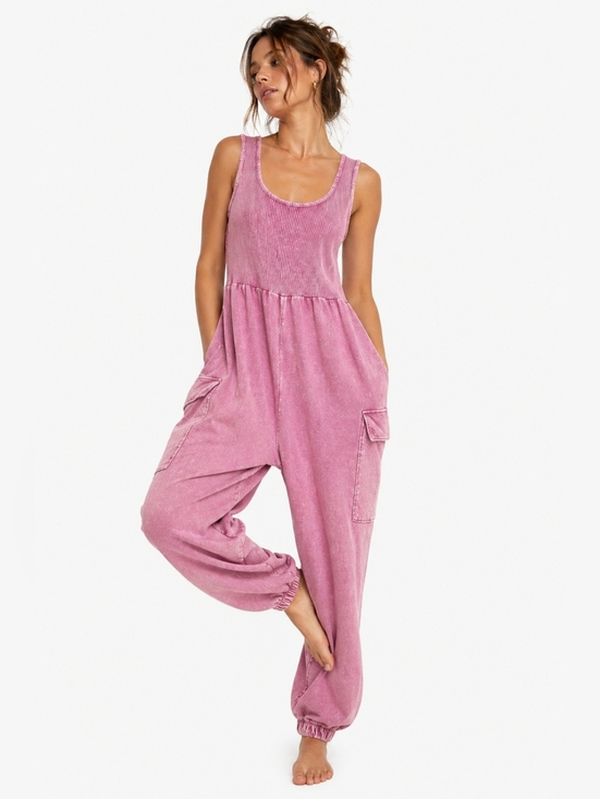 J.Her Pants - J.HER Pink Ribbed Utility Jumpsuit Wide Strap Lounge Romper L
